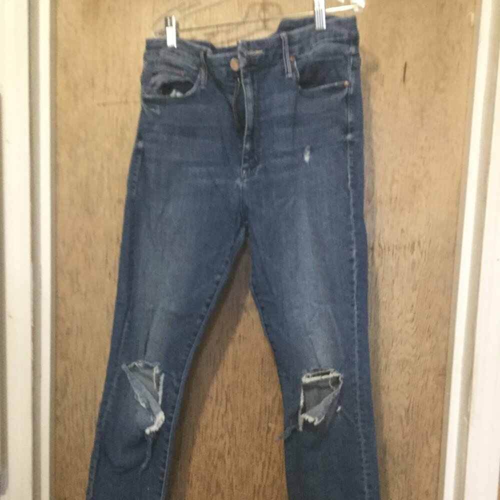 MOTHER Distressed Dark Blue Ankle Crop Jeans